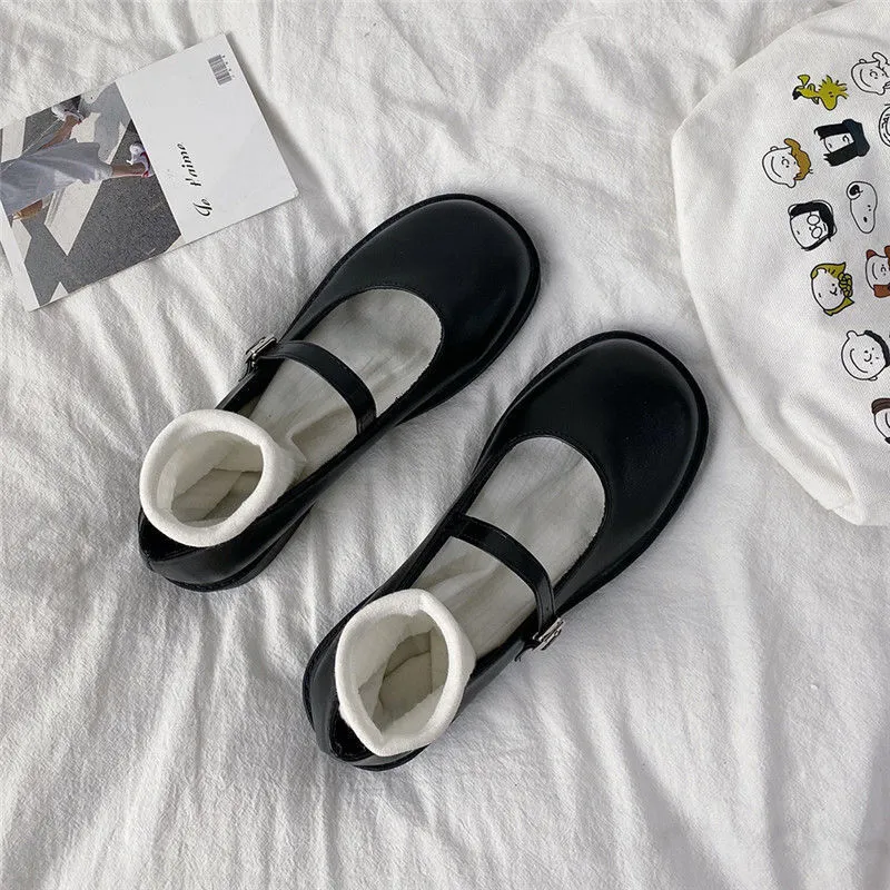 Damen Mary Jane Schuhe Leder Britischer Stil Academy Slipper_voghion.com