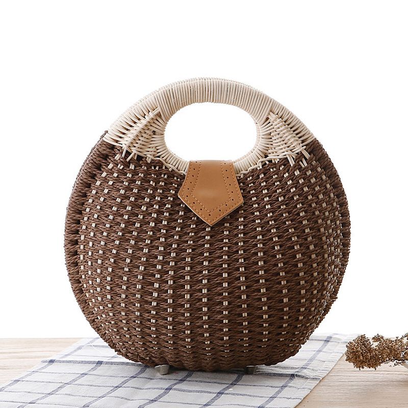 Neue modische Muschelhandtasche, personalisierte und süße Rattan-Gewebte Grasgewebte Tasche, Gewebte Damentasche,_voghion.com