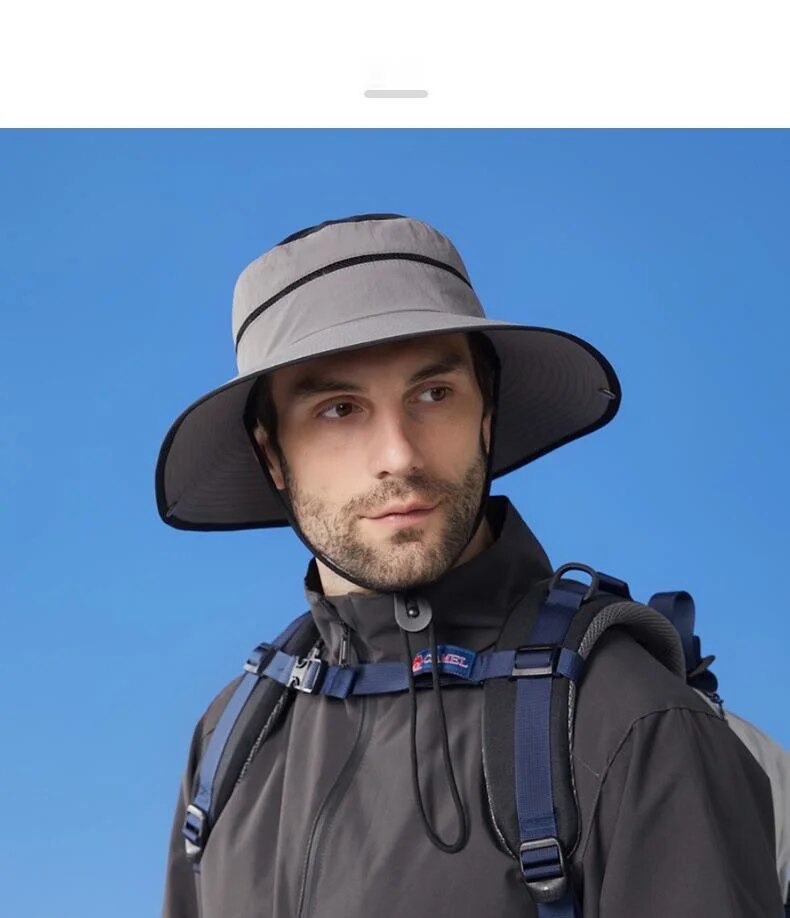 New Large Brimmed Waterproof Outdoor Hat for Men and Women, Suitable for Casual Mountaineering, Sun Protection, Face Covering, Fishing Hat_voghion.com