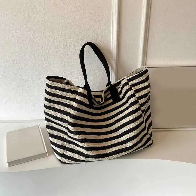 Sacs à main en toile à rayures simples et tendance pour filles, sacs à provisions de haute qualité Y241109_voghion.com