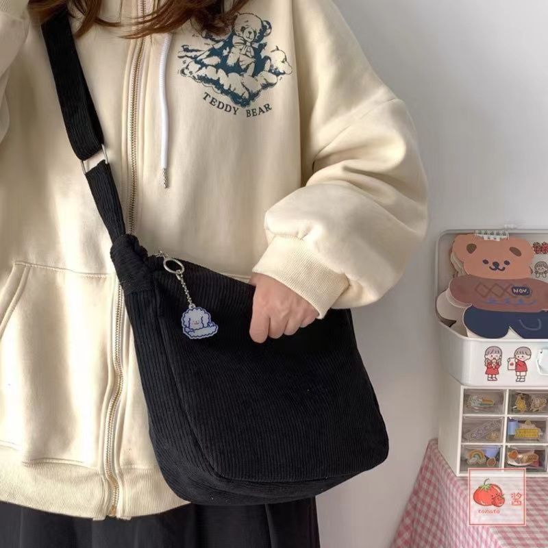 Einfarbig Cord Umhängetasche Mode Koreanische Casual Schulter Tasche Große Kapazität Lazy Style Handtasche Frauen_voghion.com
