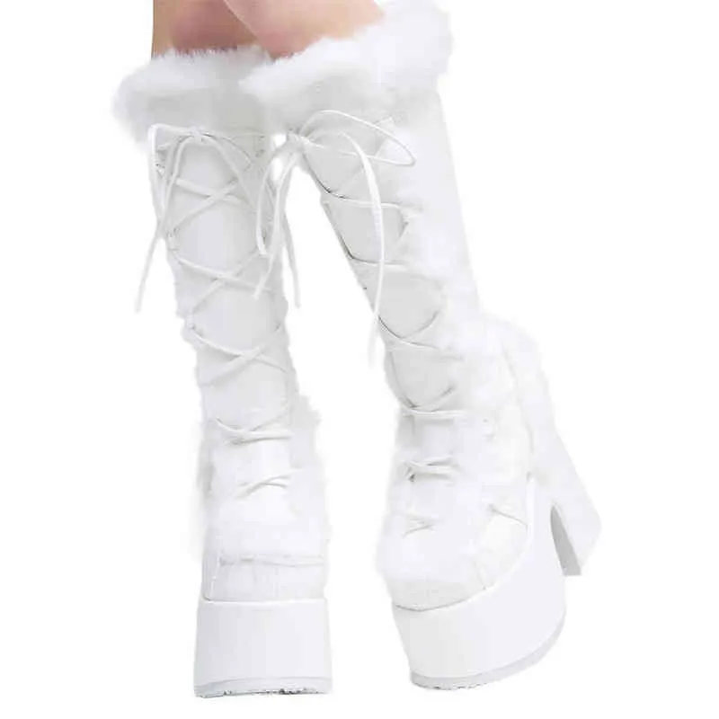 Lapolaka 2022 Fashion Waterproof Platform Heel Knee High Boots Lace Keep Warm The Winter Goth Punk Women Shoes T220915_voghion.com