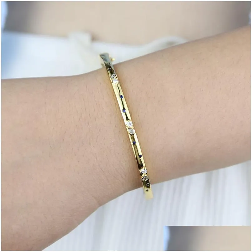 Gold Plated Zircon Bangle Elegant Pink Blue Waterdrop Bracelet_voghion.com