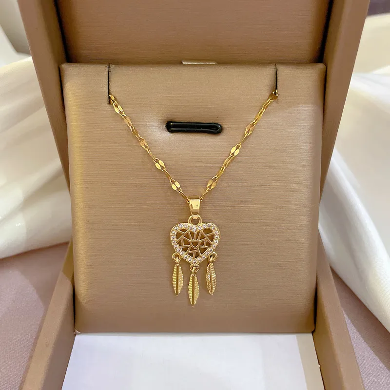 Collane con ciondolo in acciaio inossidabile 316L, minimalista, acchiappasogni, collana per donna, girocollo con nappa, gioielli alla moda per donna_voghion.com