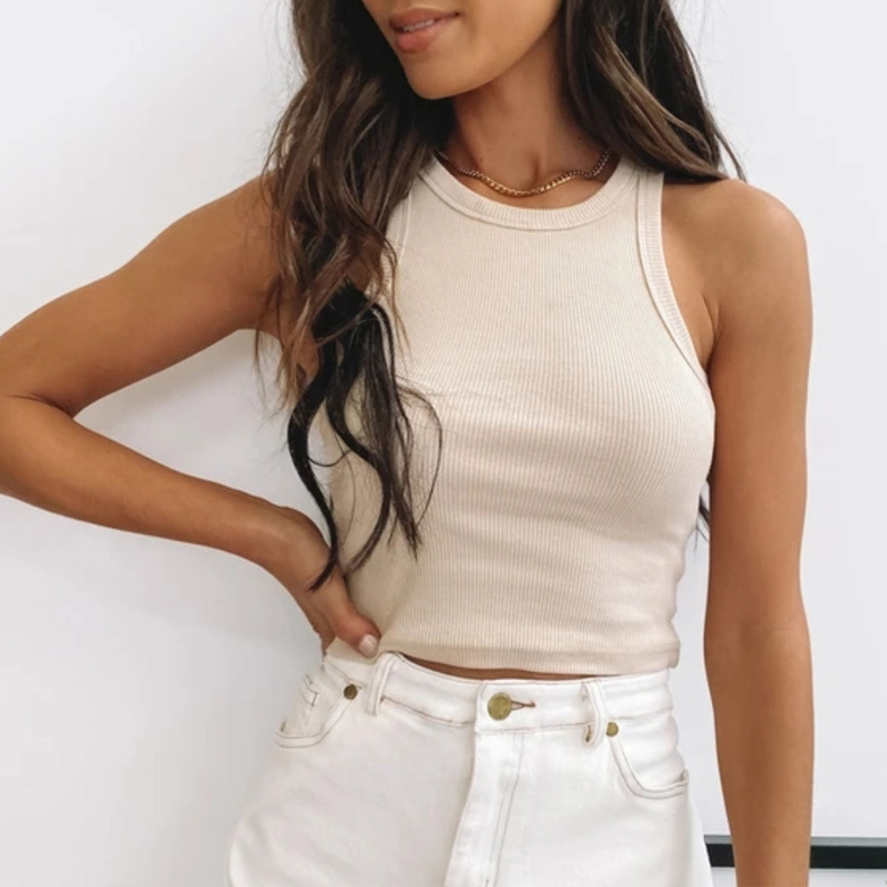 Camiseta sin mangas de color liso que combina con todo de moda para mujer_voghion.com