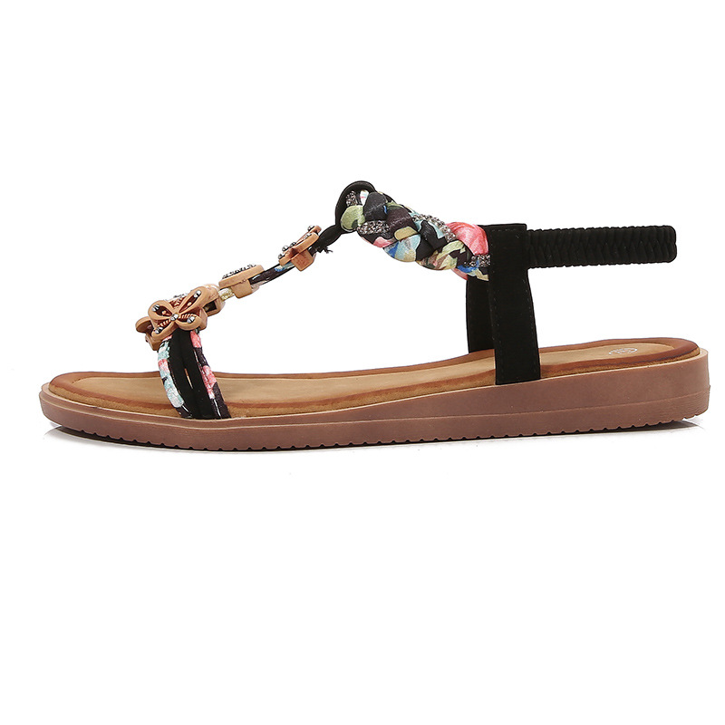 Sandales d'été à semelle plate et bout ouvert pour femme, style bohème, avec boucle en bois, taille L, 5106, nouvelle collection 2025_voghion.com