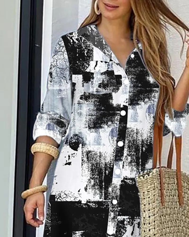 Plus Size Moudegt Hemdstil Knäppkleed Damen Casual Laang Stroossekleeder Loose Home Maxi Fraen_voghion.com