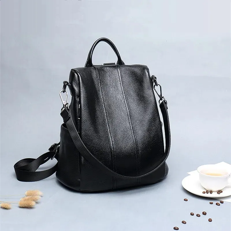 Womens Korean Casual Real Leather Fashion Backpack Top Layer Cowhide Female High Quality School Bags Travel Bag 240823_voghion.com