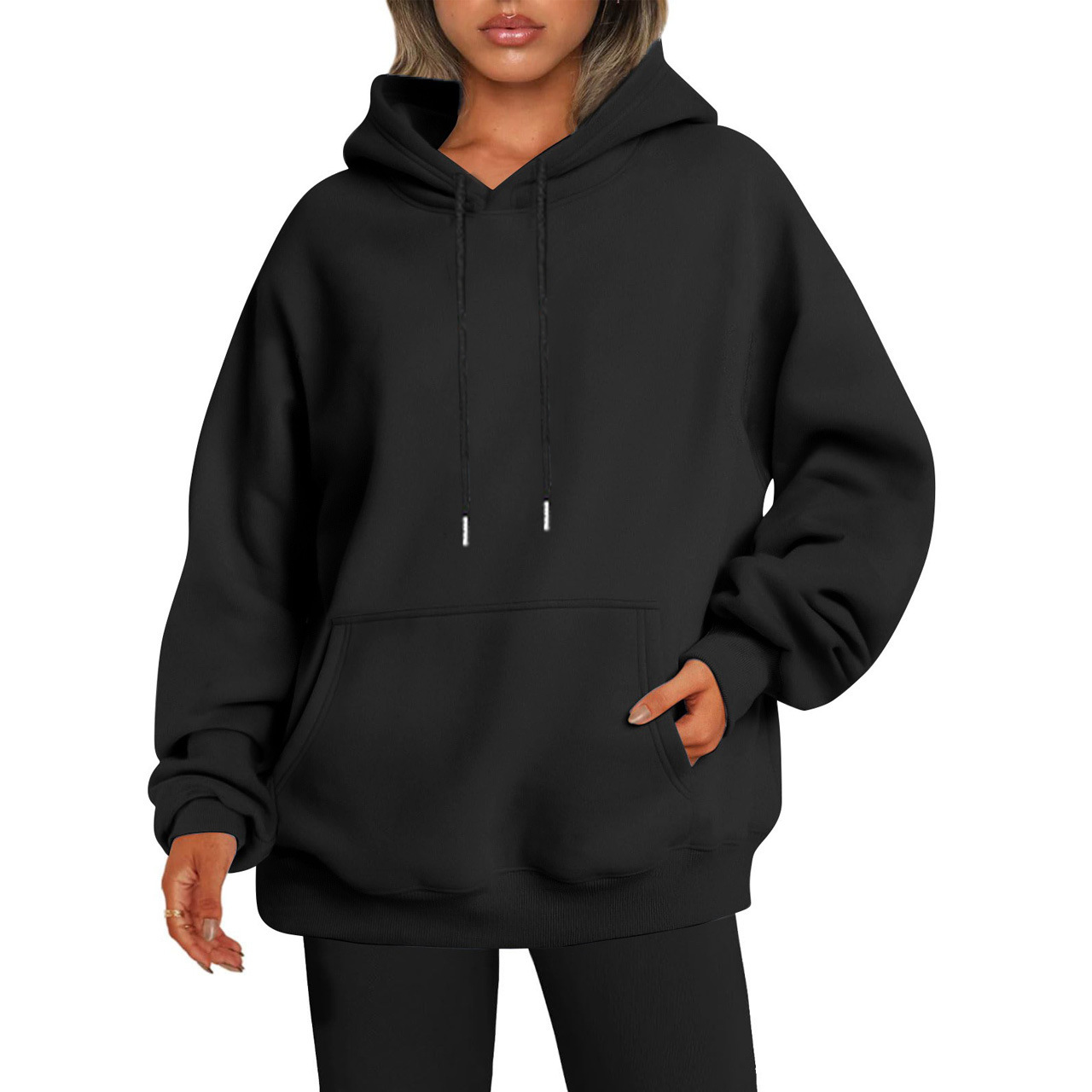 Large Size Unisex Off Shoulder Sleeves Light Panel Solid Color Hoodie Sweatshirt