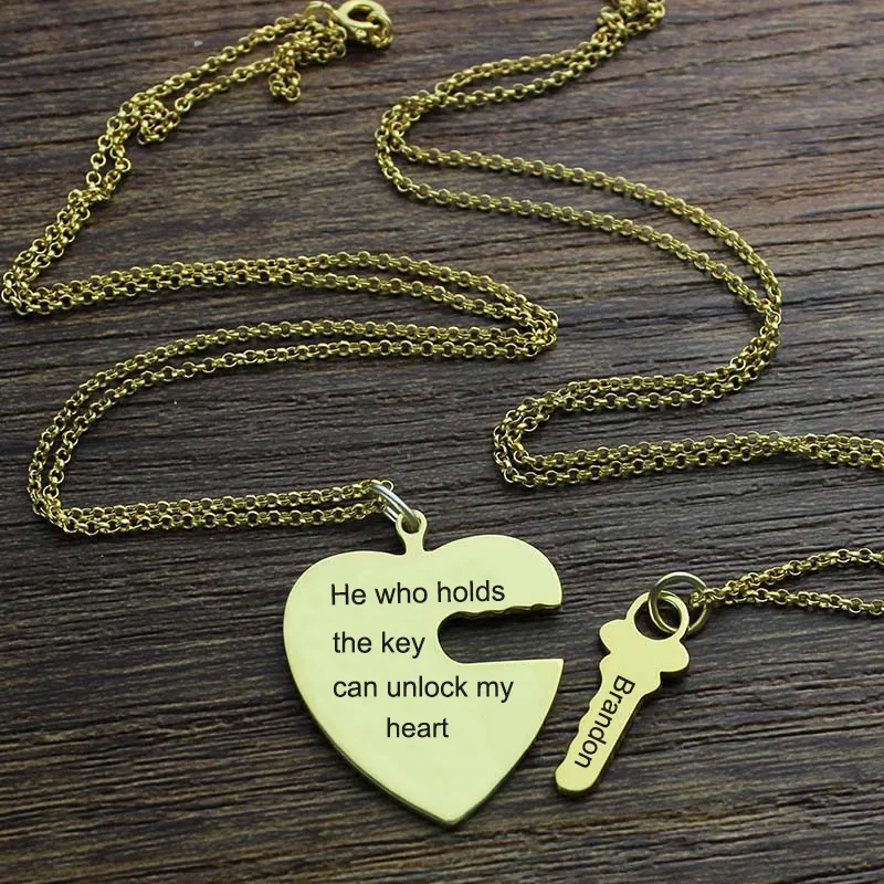 Collane con ciondolo Gioielli color oro da donna Collana personalizzata Cuore e chiave Lucchetto Kolye Sospensioni Catena Ciondoli abbinati_voghion.com