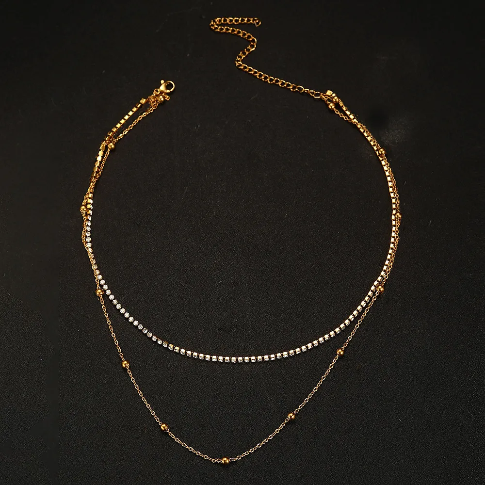 Multilags choker halskæde vintage rustfrit stål med krystaller_voghion.com