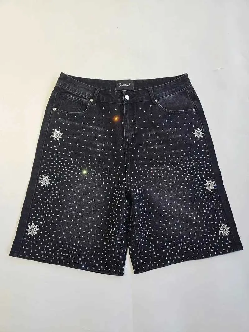 Vintage Astro Snowflake Rhinestone Denim Zwarte Baggy Gym Y2K Jeans Heren Dames Haruku Hip Hop Lage Taille Shorts X250403_voghion.com