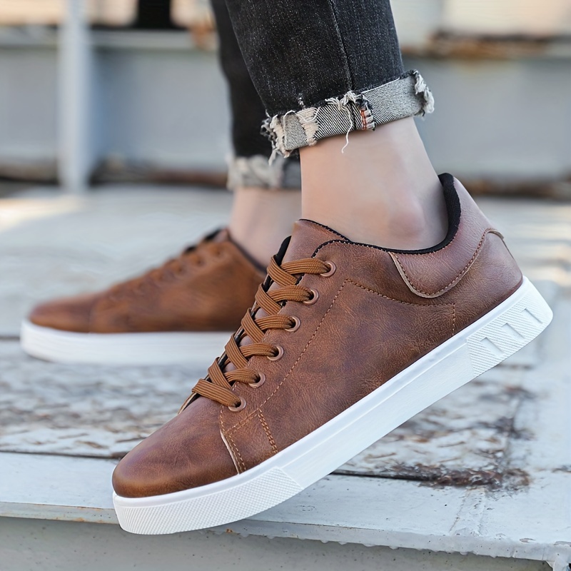 Herren-Skateboardschuh aus PU-Leder mit Schnürung, trendiger, bequemer, leichter Outdoor-Schuh mit rutschfester Sohle zum Gehen und Joggen_voghion.com