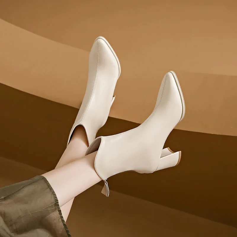 Scarpe invernali da donna con punta a punta, con cerniera, con tacco alto, stivali moderni, per l'esterno, tutti i giorni, in tinta unita, con tubo corto_voghion.com