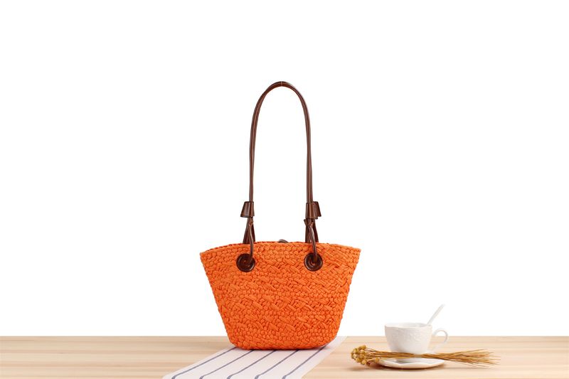 Modische einfache einfarbige Papiertasche im Retro-Stil mit Kontrastfarbe und großem Fassungsvermögen für den Urlaub,_voghion.com