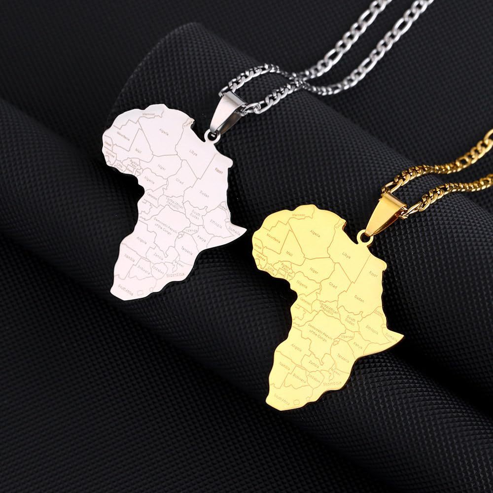 Chain Necklaces Stainless Steel Pendant Necklace With African Map And City Names For Men And Women, Featuring A Unique And Stylish Design.