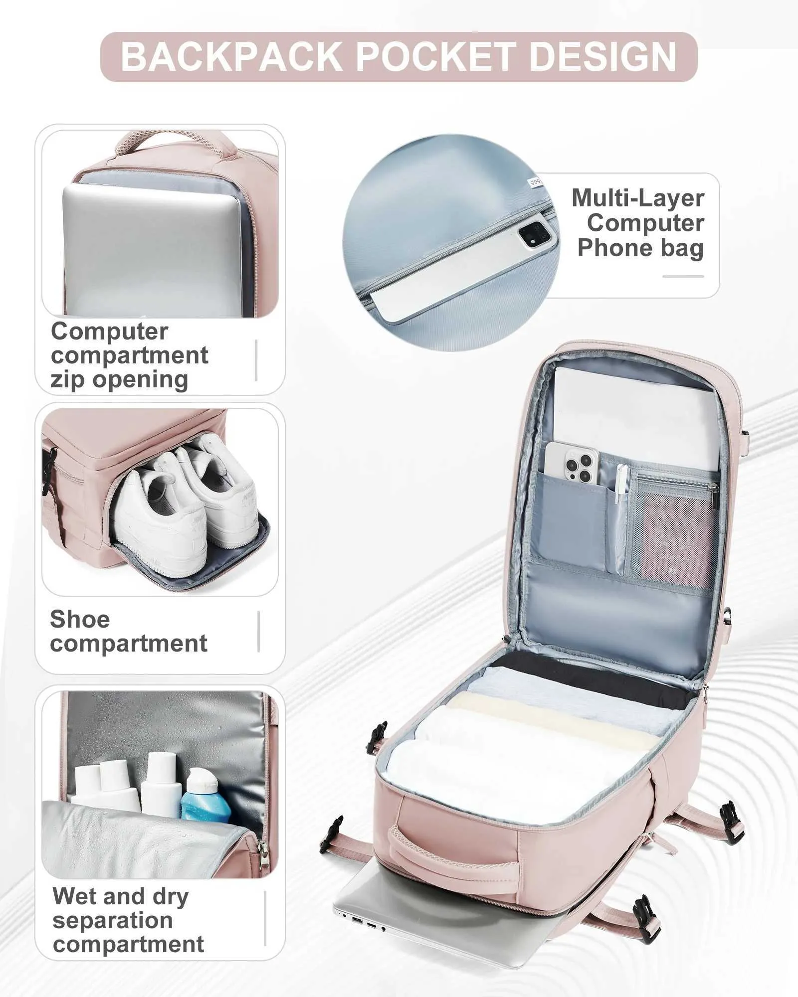 Frauen Reise Ryanair 40x20x25 Kabine Tasche Hand Lage Verstärkt Dayback Carry-Ons Laptop Rucksack für Männer mochilas_voghion.com