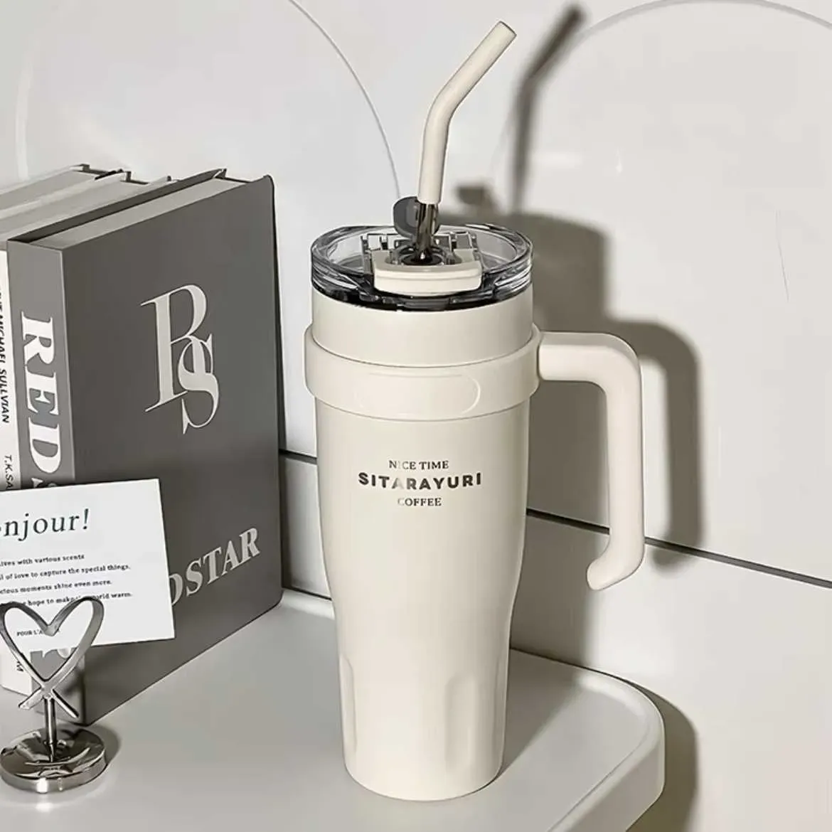 Mugs SLarge Capacity Handle High Appearance Level Stainless Steel Office Light Thermal Insulation Cold Straw Cup Q241022_voghion.com