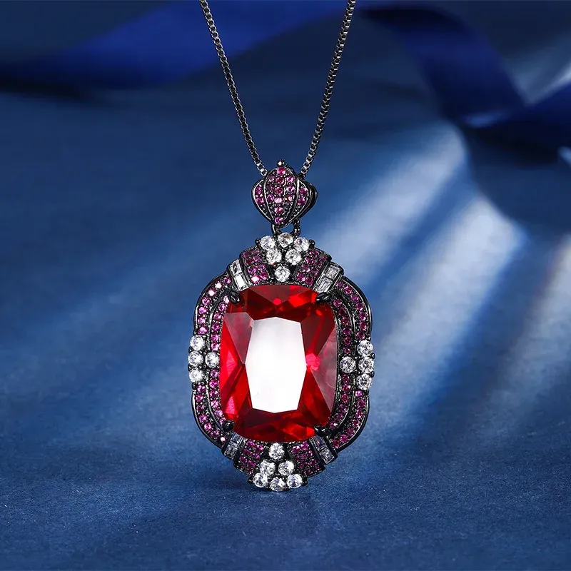 Gemstone Pendant Necklace Rectangular Gold Plated Chain Jewelry_voghion.com