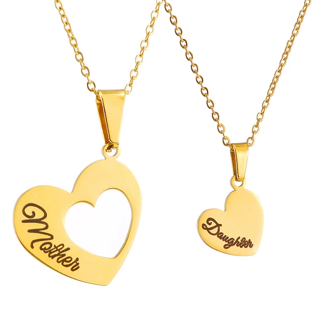 Fashion 2pcs/Set Mother Daughter Heart Necklace Stainless Steel Splicing Engraved Letter Love Necklaces for Women Girls Mom_voghion.com
