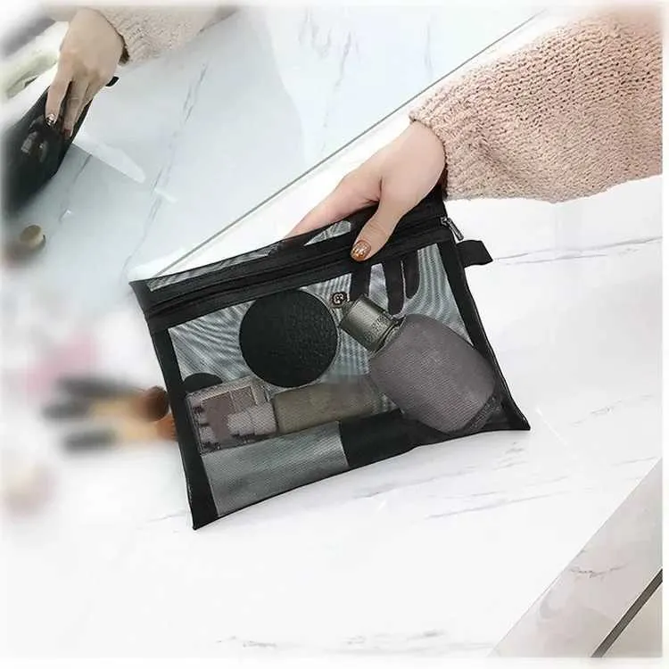 1/3 stykke mesh 3-størrelser transparent sort kosmetik bærbar rejse toilet organizer læbestift opbevaringstaske Y241023_voghion.com