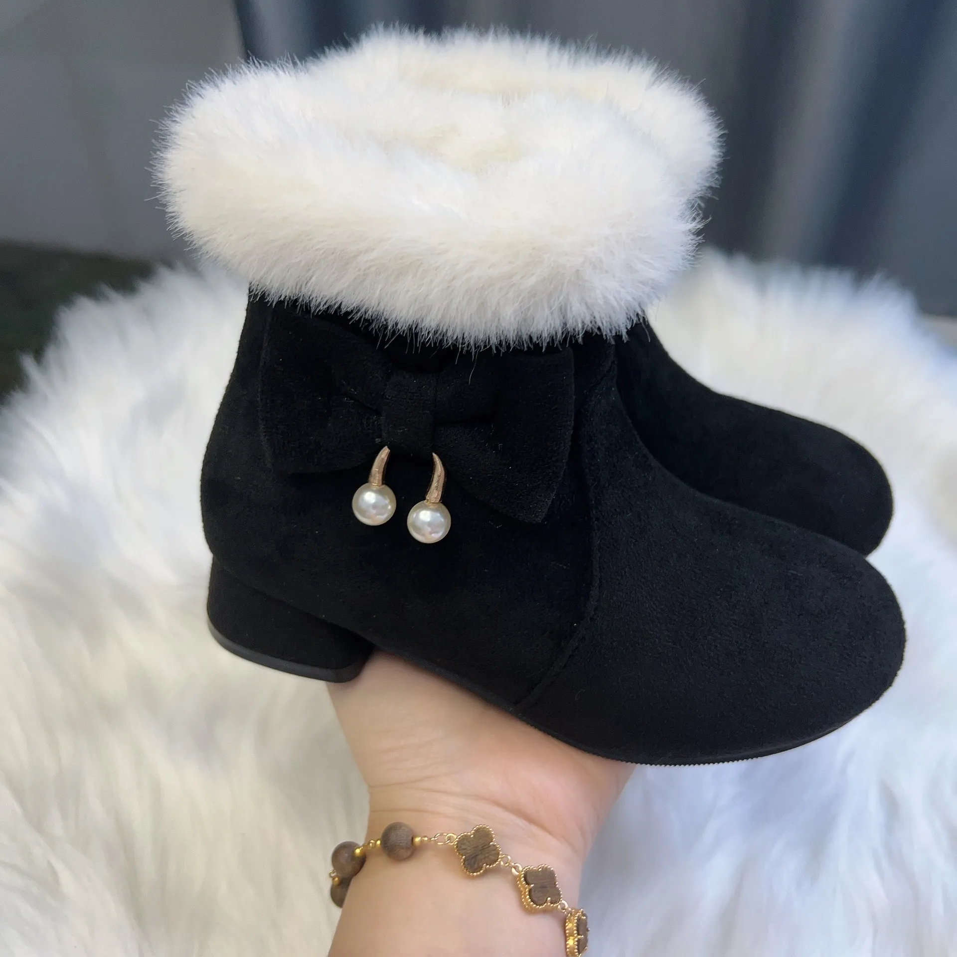 Kinder halten warme Prinzessin Baumwollschuhe Cutefeet für Mädchen Kinder Plus Veet Plüsch Schneestiefel Winterschuh für Mädchen_voghion.com