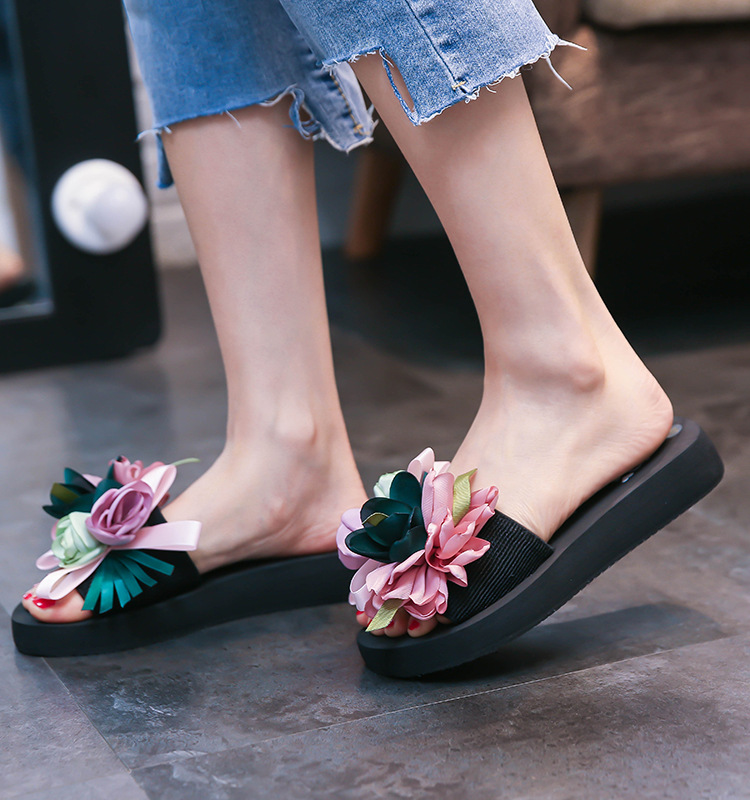 Handgemachte 2024 Sommer Neue Damen Modische Große Blume Anti Rutsch High Heel Hausschuhe_voghion.com