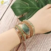 Charm CSJA Naturstensarmband Rosa Kvarts Läderarmband för Kvinnor Rosenstenar Kristallpärlor Bohemiska Smycken 5_voghion.com