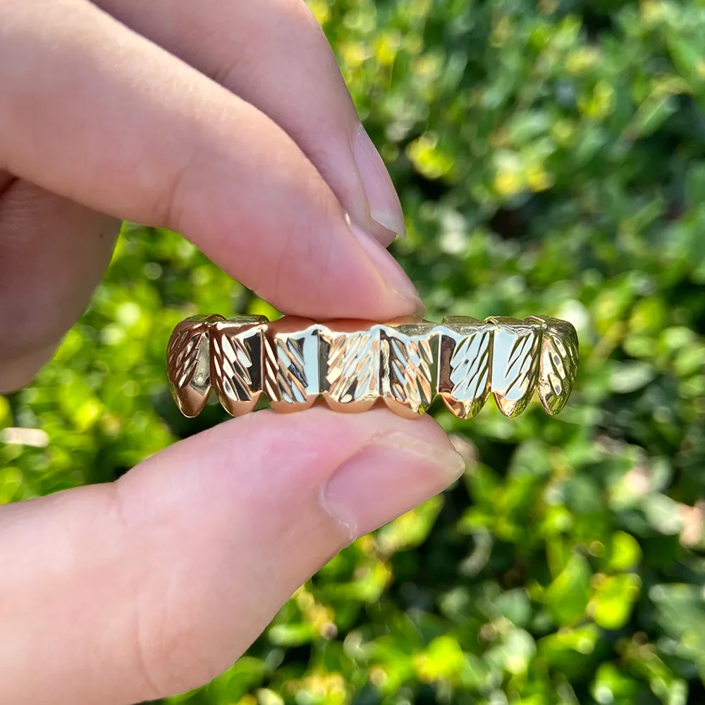RACHELZ Hip Hop 8/8 Muster Zahnkappen Vergoldete Zähne Grillz Zahnspangen Punk Dental Grills Für Männer Frauen Körperschmuck_voghion.com