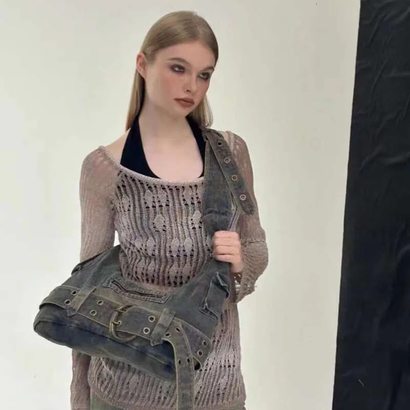 Trendy Women Vintage Denim Punk Shoulder Bag Y2k Streetwear Grunge Handbag Cool Girls Retro Gothic Casual Underarm Bags_voghion.com