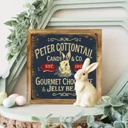 Vintage 'Peter Cottontail Candy Co.' Wooden Sign - 8x8" Farmhouse Wall Art. Perfect For Kitchen, Office Or As A Housewarming Gift._voghion.com