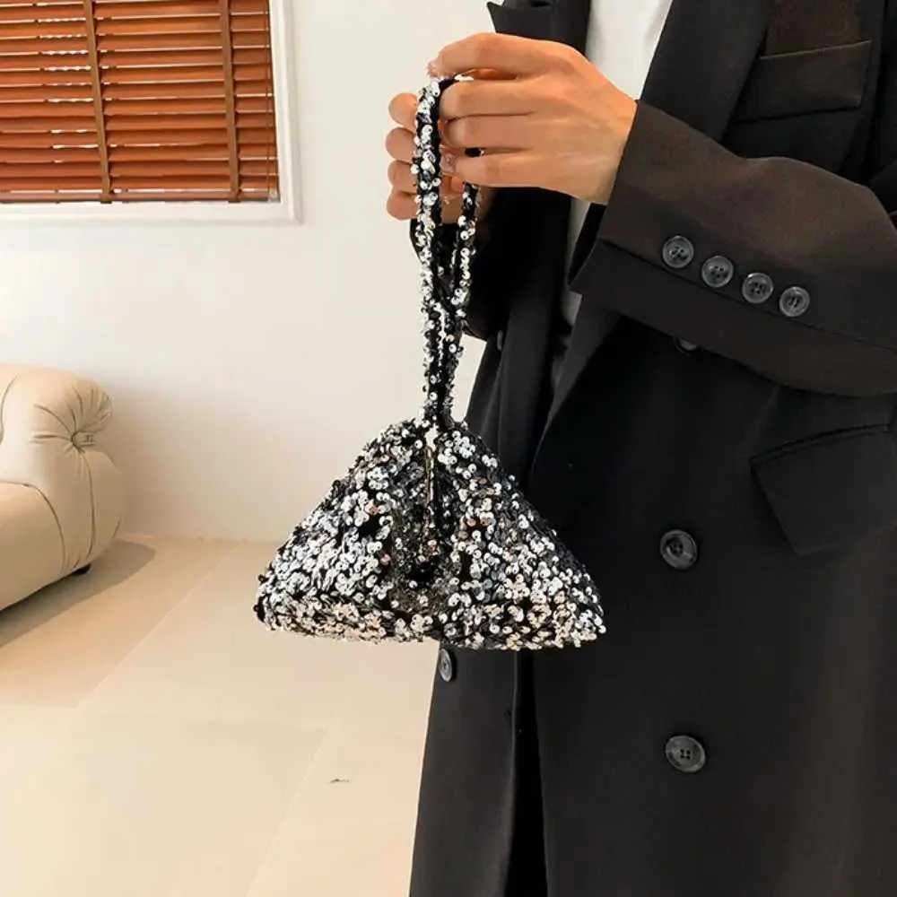 Borsa a tracolla tinta unita alla moda in stile coreano INS da sera, pochette sottobraccio, paillettes, borsa a tracolla da donna C241218_voghion.com
