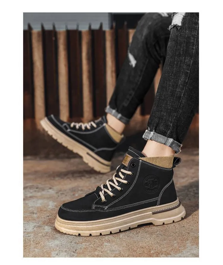 Men's Martin Boots High Top Height Increasing Workwear Shoes_voghion.com