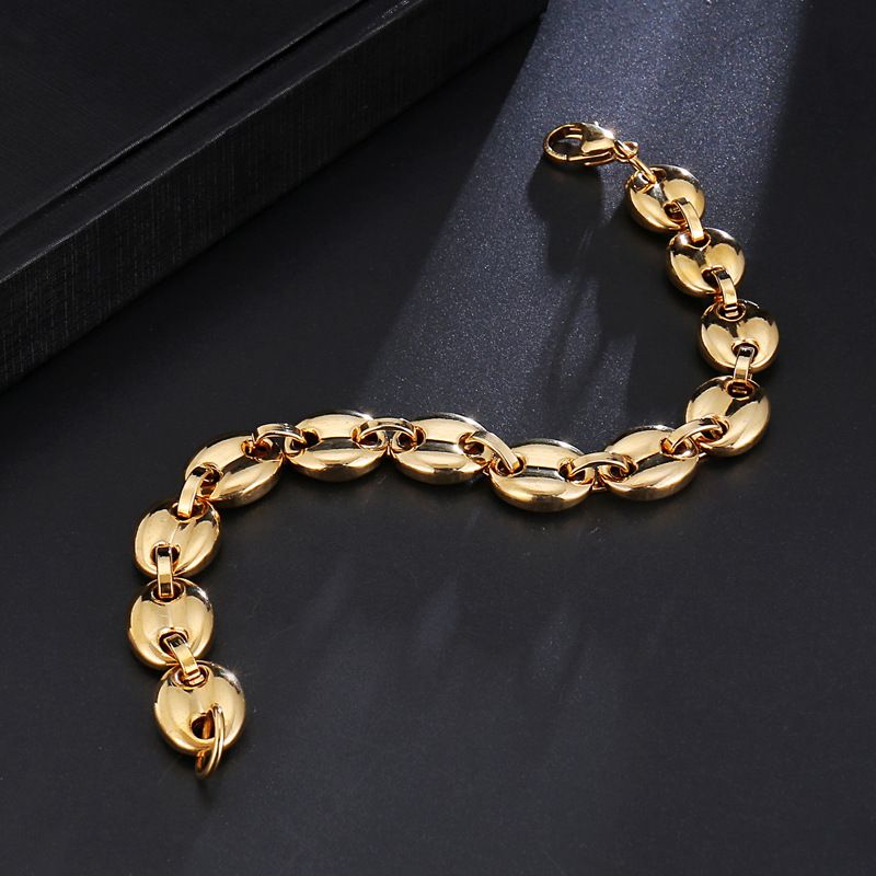 Bracciale in acciaio al titanio con bottone classico in acciaio inossidabile, con chicchi di caffè, larghezza 20 cm_voghion.com