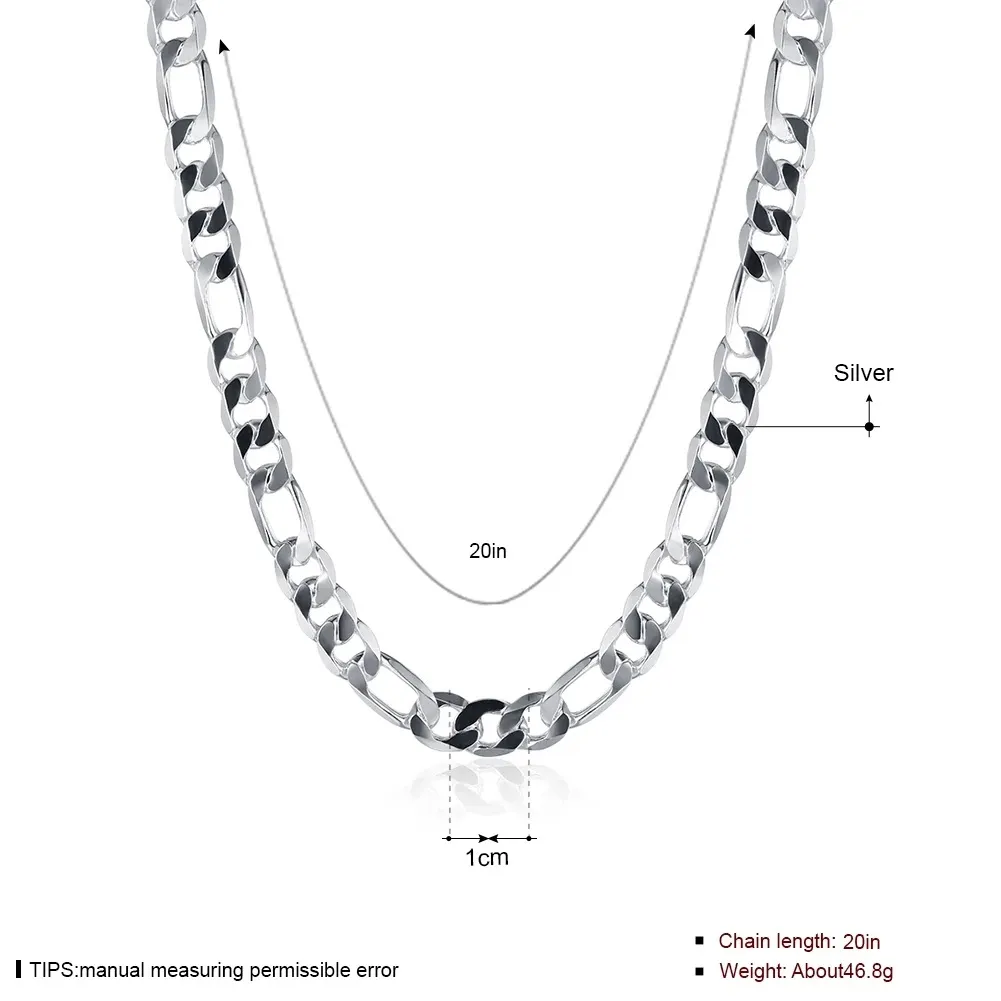 Chains Classic Sterling Sier 10MM Geometry Chain Necklace For Men Woman 20/24 Inches Fashion Designer Wedding Jewelry_voghion.com