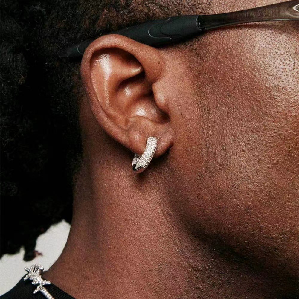 Hot selling Hip Hop Bubble Zircon Round Business Men's Punk Premium Earrings_voghion.com