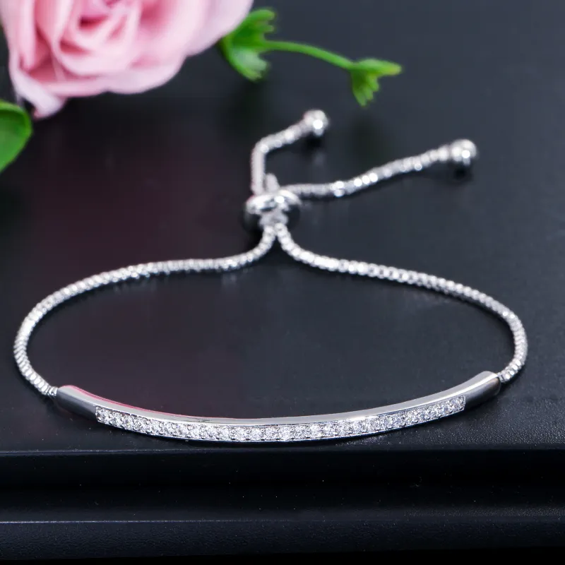 Adjustable Slider Bracelet With Cubic Zirconia Rose Gold Finish_voghion.com