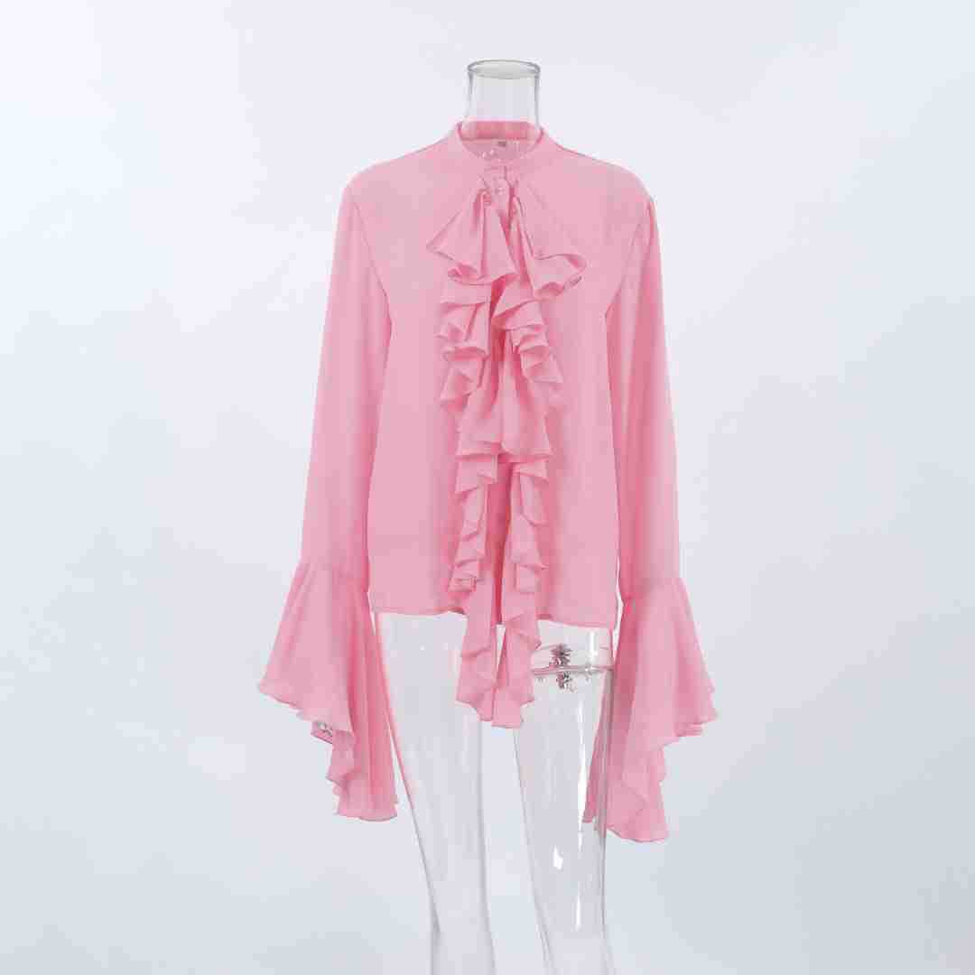 Dametøj Design flæser langærmet skjorte vinter ny stil temperament high-end cardigan top kvinde _voghion.com