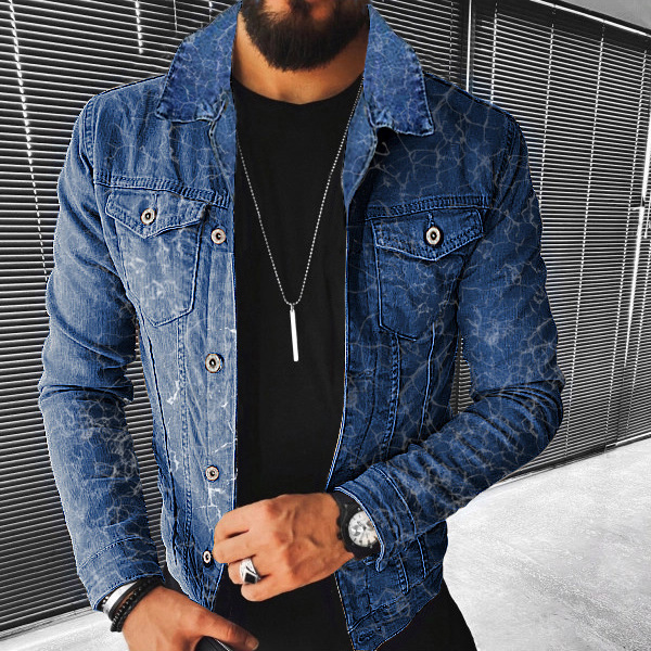 Vêtements pour hommes veste automne et hiver mode imprimé en détresse imprimé veste en jean hommes_voghion.com