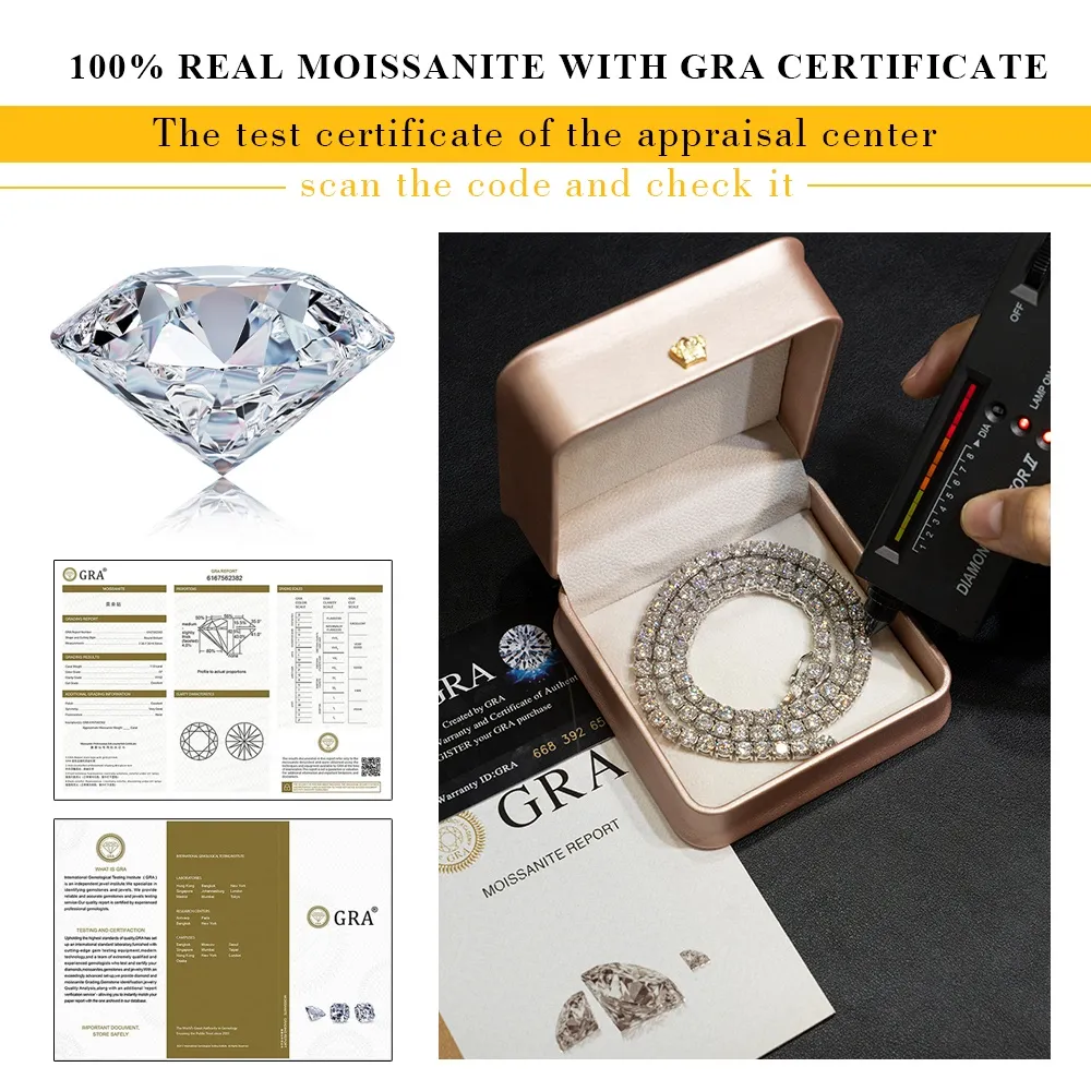 Κοσμήματα Hip Hop Bg Sterg Sier 2mm 3mm 4mm 5mm 6mm GRA VVS Moissanite Iced Out Βραχιόλι Τένις με Αλυσίδα για Άνδρες και Γυναίκες_voghion.com