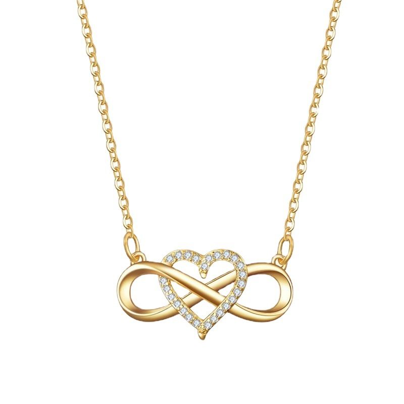 Romantische Mode Silber Gold Farbe Unendlichkeit Für Immer Liebe cz Glück Herz Anhänger Halskette für Frauen Geschenk Schmuck_voghion.com