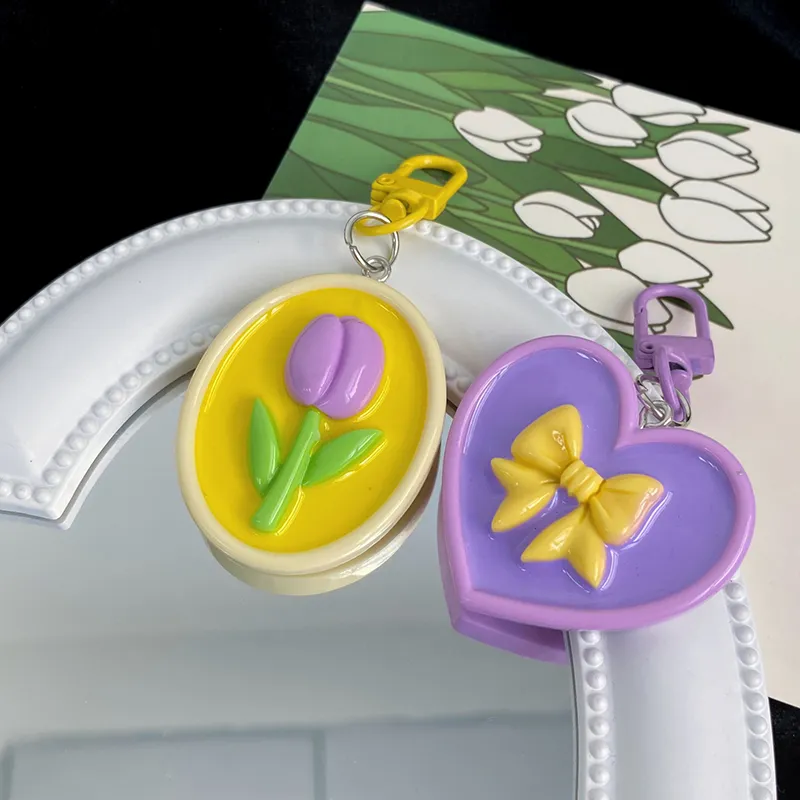 Portachiavi a forma di fiore dipinto a olio con motivo a tulipano, rosa, ciliegia e farfalla, con nodo, per auto, borsa, zaino, ciondoli, decorazioni_voghion.com