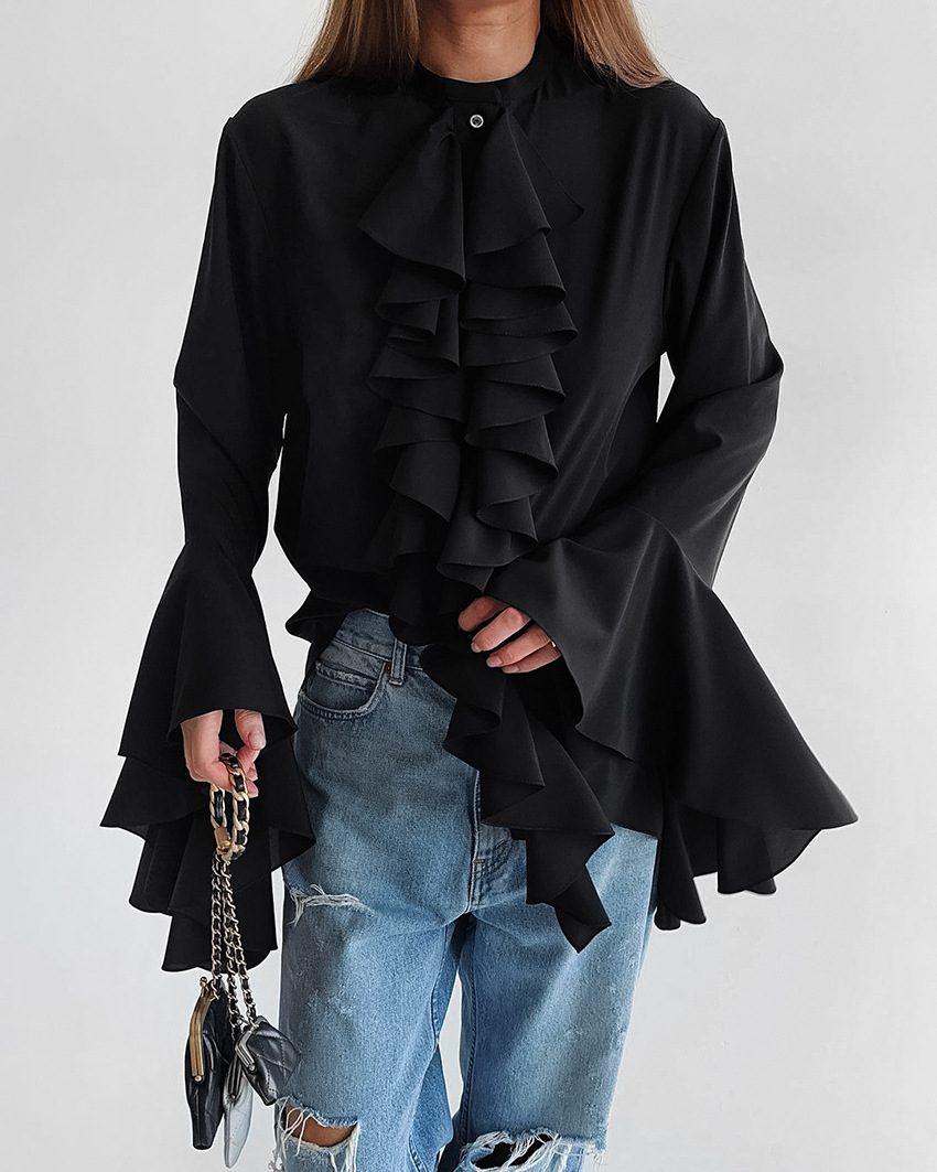 Dametøj Design flæser langærmet skjorte vinter ny stil temperament high-end cardigan top kvinde _voghion.com