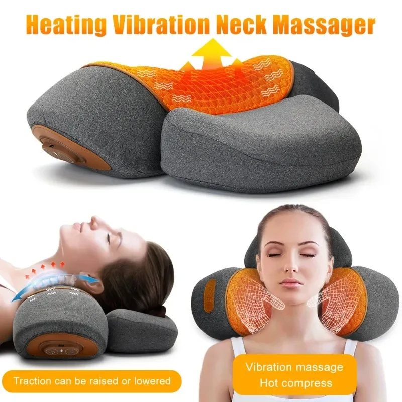 Electric Neck Massager With Heat And Vibration For Cervical Pain_voghion.com