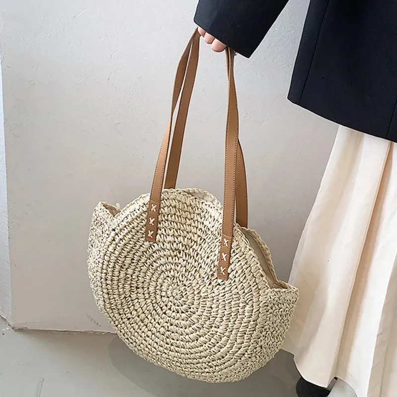 Damen Stroh Schultertasche Für Den Strand Große Handtasche_voghion.com