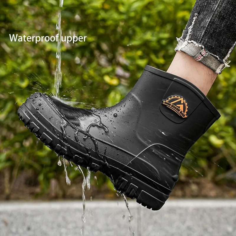 Modieuze kokosnoot regenlaarzen Britse stijl vissen water grensoverschrijdende herenschoenen Qidian 398_voghion.com
