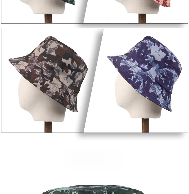 Zonnebrandcrème nieuwe zomercamouflageprint, vissershoed met brede rand, een must-have item voor buitenreizen, gedragen op beide_voghion.com