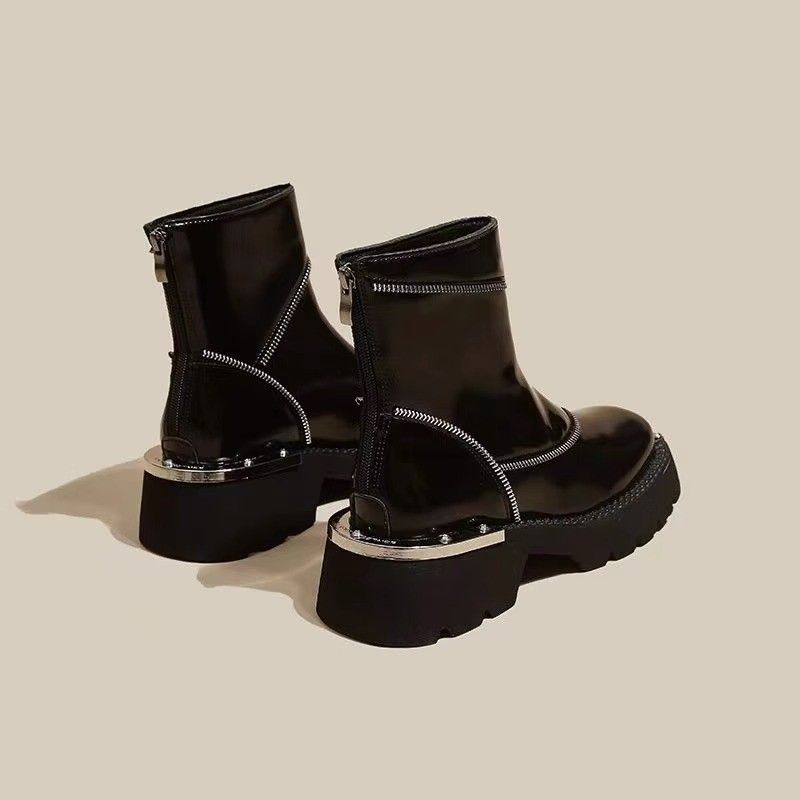 Ruoji Martin-Stiefel mit dicker Sohle für Damen im Herbst und Winter, neue Stiefel mit quadratischer Zehenpartie im britischen Stil, funktionaler Stil aus Metall_voghion.com
