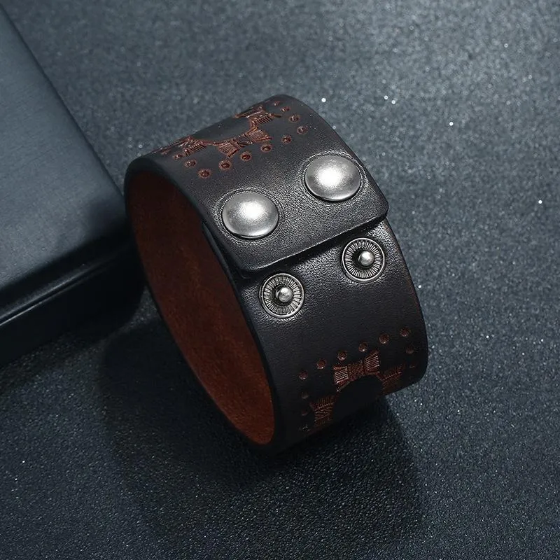 Nuovi braccialetti da uomo neri con polsino in vera pelle, con motivo semplice, incisi, in pelle, regali per ragazzi_voghion.com