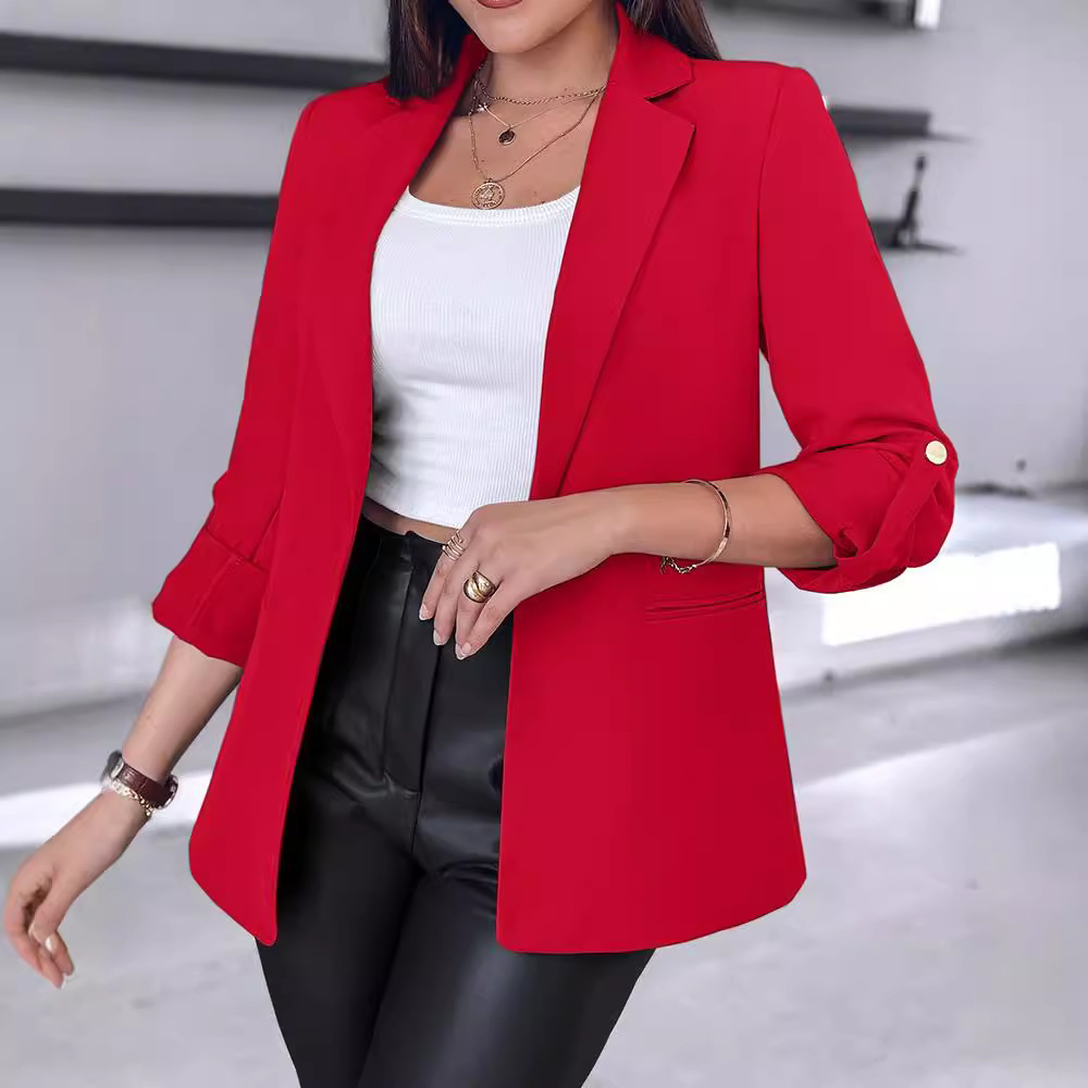 Vêtements pour femmes Veste de costume élégante à manches longues et col de tempérament pour femme, couleur unie, automne